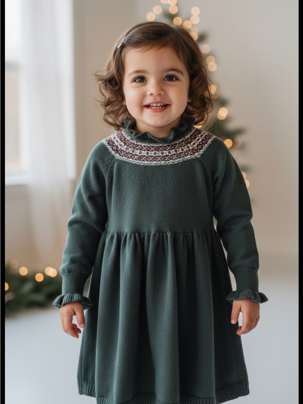 Edgehill Collection | Green Knit Fair Isle Holiday Dress | 2T